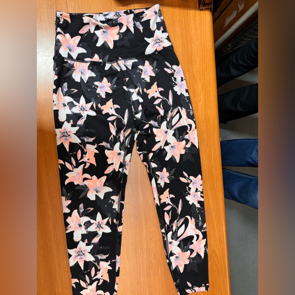 Victoria's Secret Black Leggings with Pink Floral Print